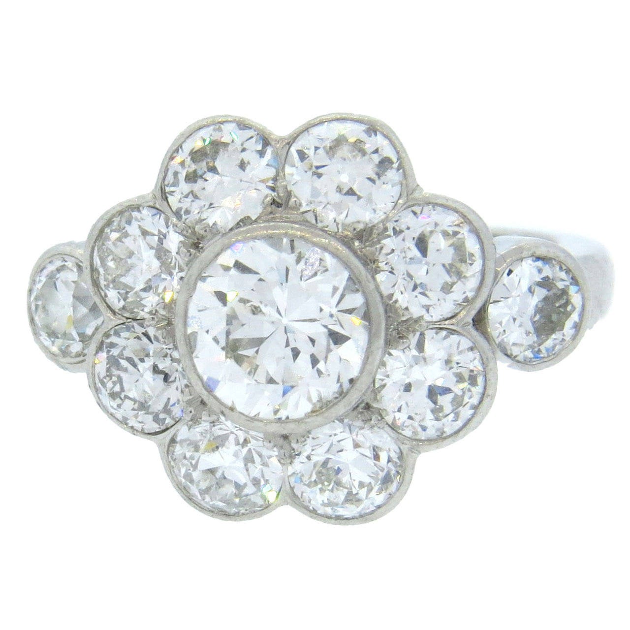 Diamond Platinum Flower Cluster Ring at 1stDibs