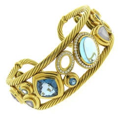 David Yurman Mosaic Gemstone Diamond Gold Cuff Bracelet