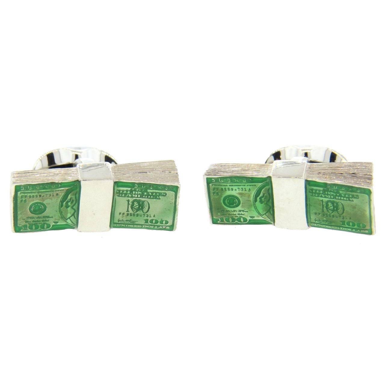 Deakin & Francis Enamel Sterling Silver Dollar Money Cufflinks For Sale