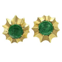 Retro Jade Gold Carved Cufflinks