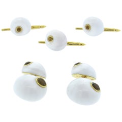 Trianon Shell Citrine Gold Cufflink and Stud Set