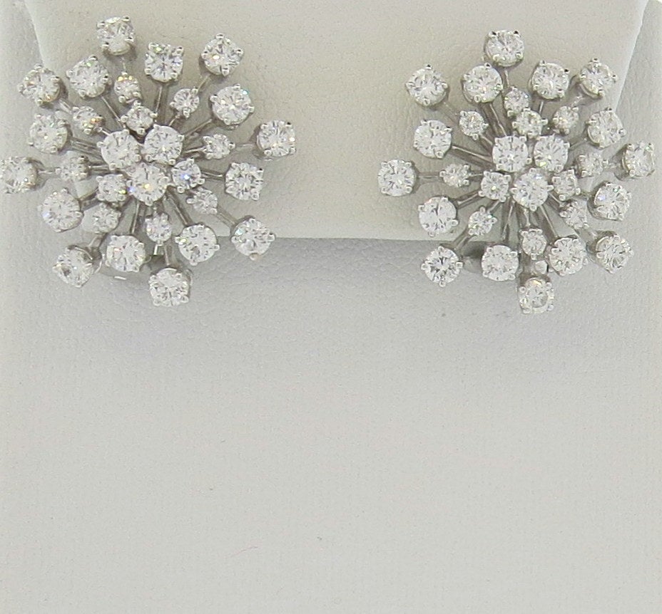 18k White gold diamond spray cocktail earrings set with 4.80ctw  diamonds VS1/VS2 -clarity , G/H -color. approx. 24mm in diameter. weight -15.4g
