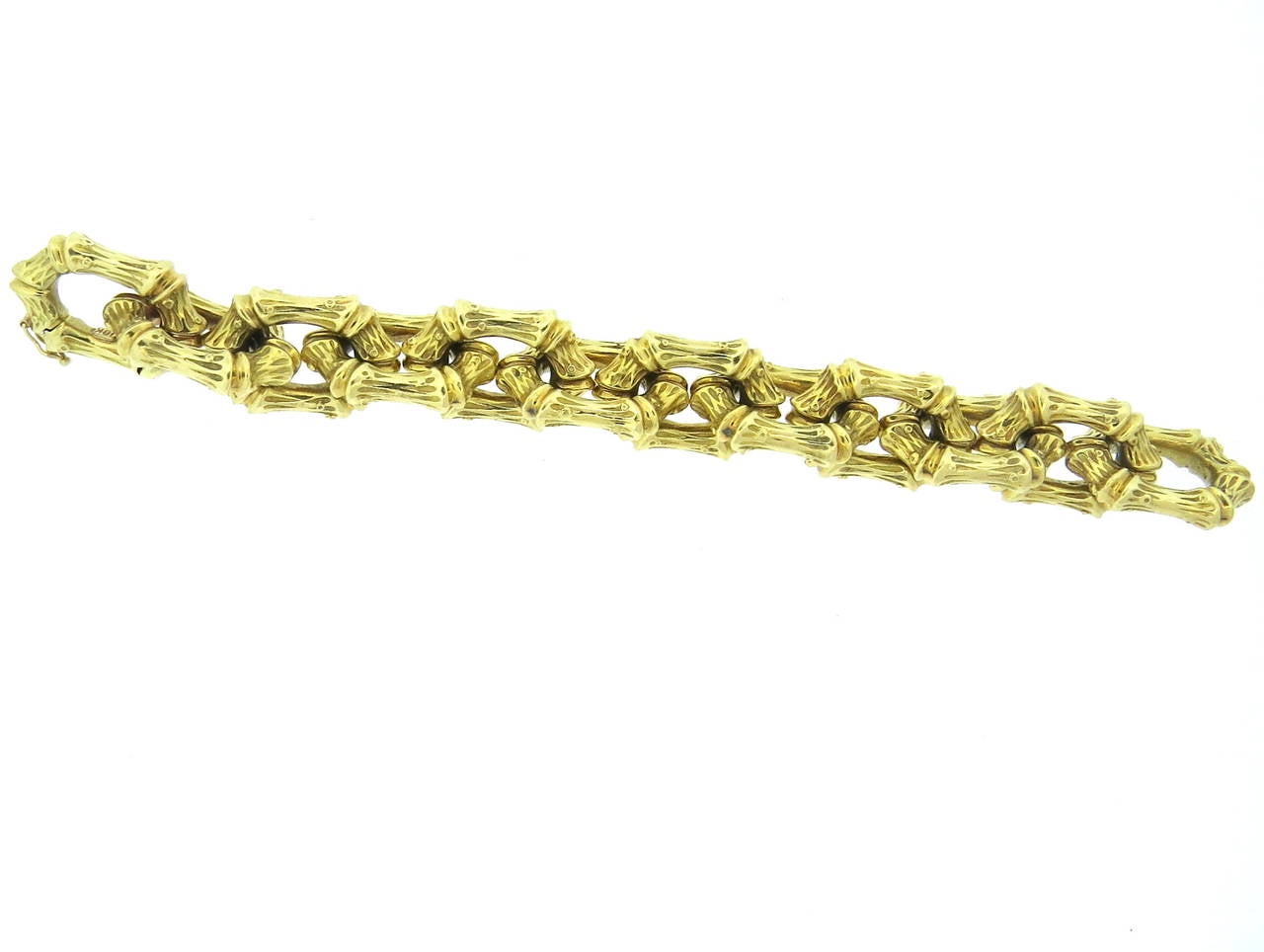 An 18k yellow gold bracelet from the Bamboo Collection by Tiffany & Co.  The bracelet measures 8.5