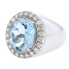 Modern Italian Aquamarine Diamond Gold Ring