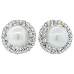 Vintage South Sea Pearl Diamond Gold Earrings