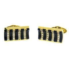 Modern Onyx Diamond Gold Cufflinks