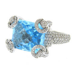 Gucci Horsebit Blue Topaz Diamond Gold Ring