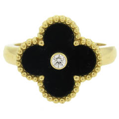 Van Cleef & Arpels Vintage Alhambra Onyx Diamond Gold Ring