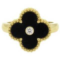 Van Cleef 
Arpels Vintage Alhambra Onyx Diamond Gold Ring