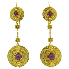 Ilias Lalaounis Ruby Cabochon Gold Drop Earrings