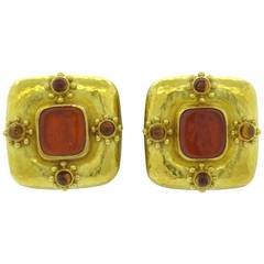 Vintage Elizabeth Locke Carved Venetian Glass Citrine Gold Earrings