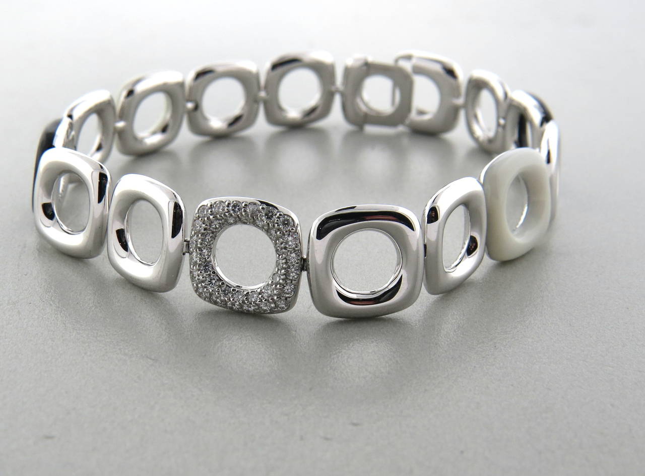 Women's Tiffany & Co. Black and White Hardstone Diamond Gold Link Bracelet