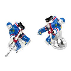 Deakin & Francis Ice Hockey Enamel Sterling Silver Cufflinks
