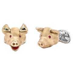 Deakin & Francis Ruby Sterling Silver Pig Head Cufflinks
