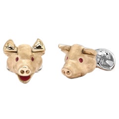 Deakin & Francis Ruby Sterling Silver Pig Head Cufflinks