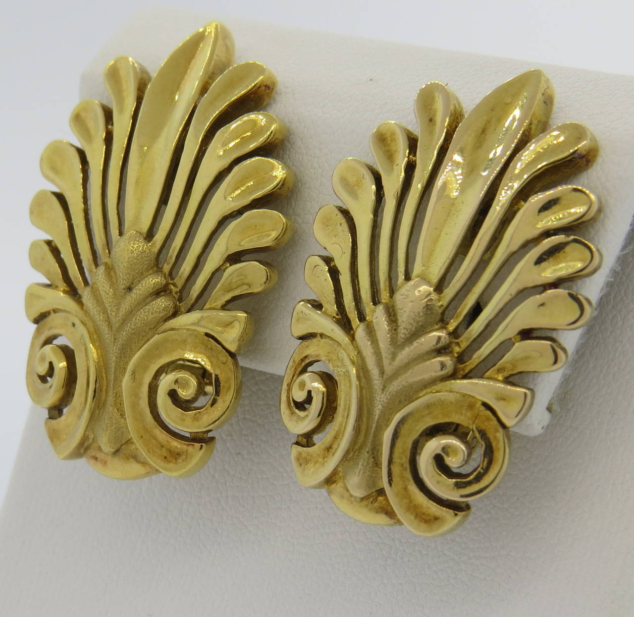 18k gold earrings by Ilias Lalaounis, measuring 36mm x 25mm. Marked A21, 750 and Greece. weight - 25gr