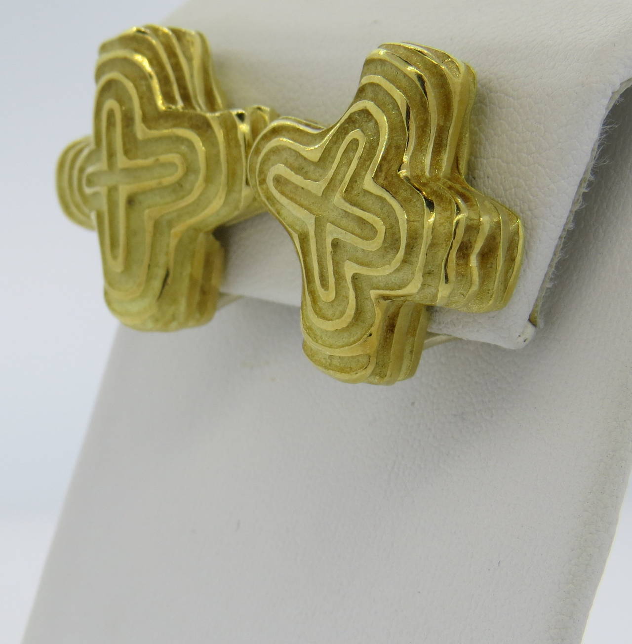 18k gold earrings by Christopher Walling, measuring 25mm x 25mm. Marked CW . weight - 24.7gr