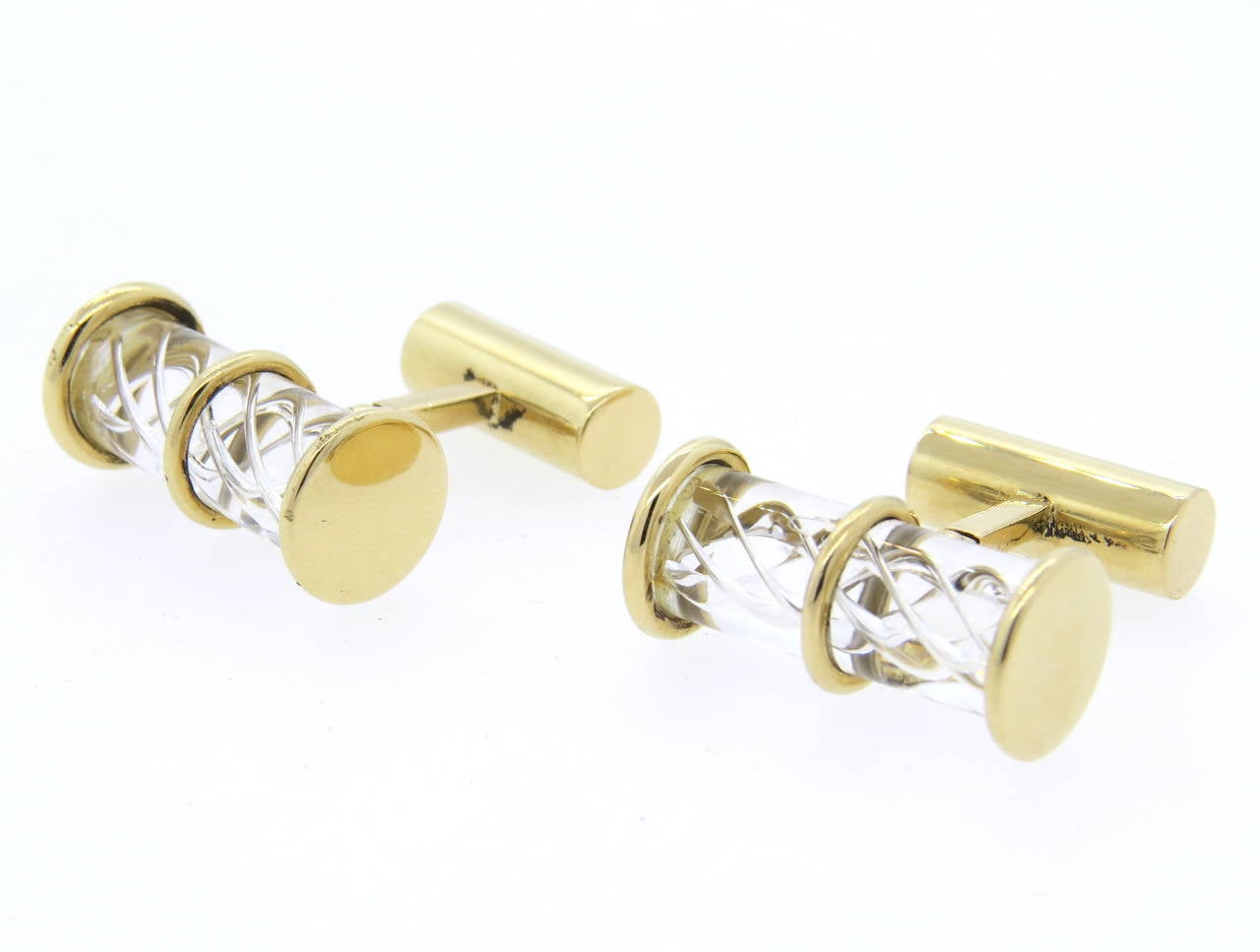 Steuben 14k gold glass cufflinks, measuring 23mm x 11mm. Marked S and 14k. weight - 19.5gr