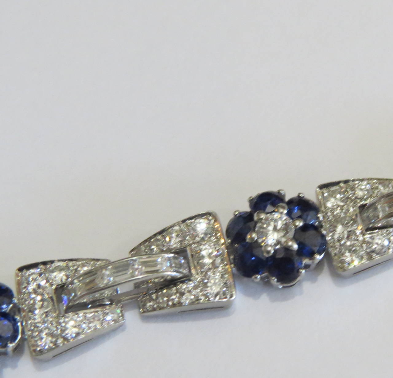 1950s Sapphire Diamond Platinum Bracelet In Excellent Condition In Lambertville, NJ