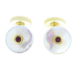 Trianon Mother of Pearl Ruby Gold Cufflinks 12