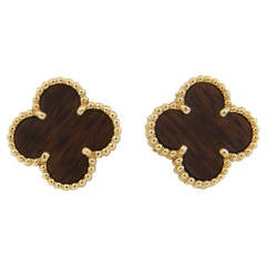Van Cleef & Arpels Alhambra Gold Wood Earrings