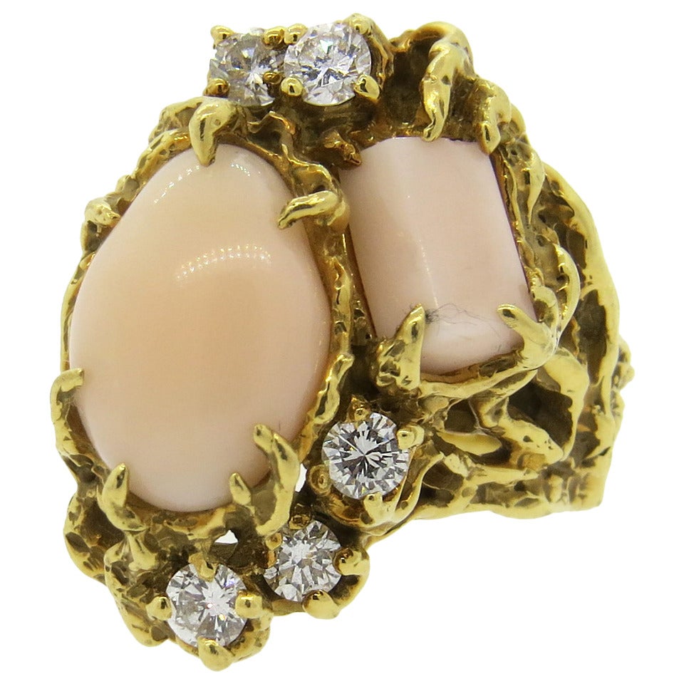 Arthur King Free Form Coral Gold Diamond Ring