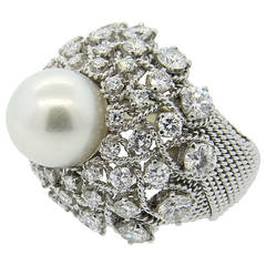 South Sea Pearl Diamond Gold Cocktail Ring 7