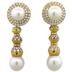 South Sea Pearl Diamond Gold Night and Day Earrings