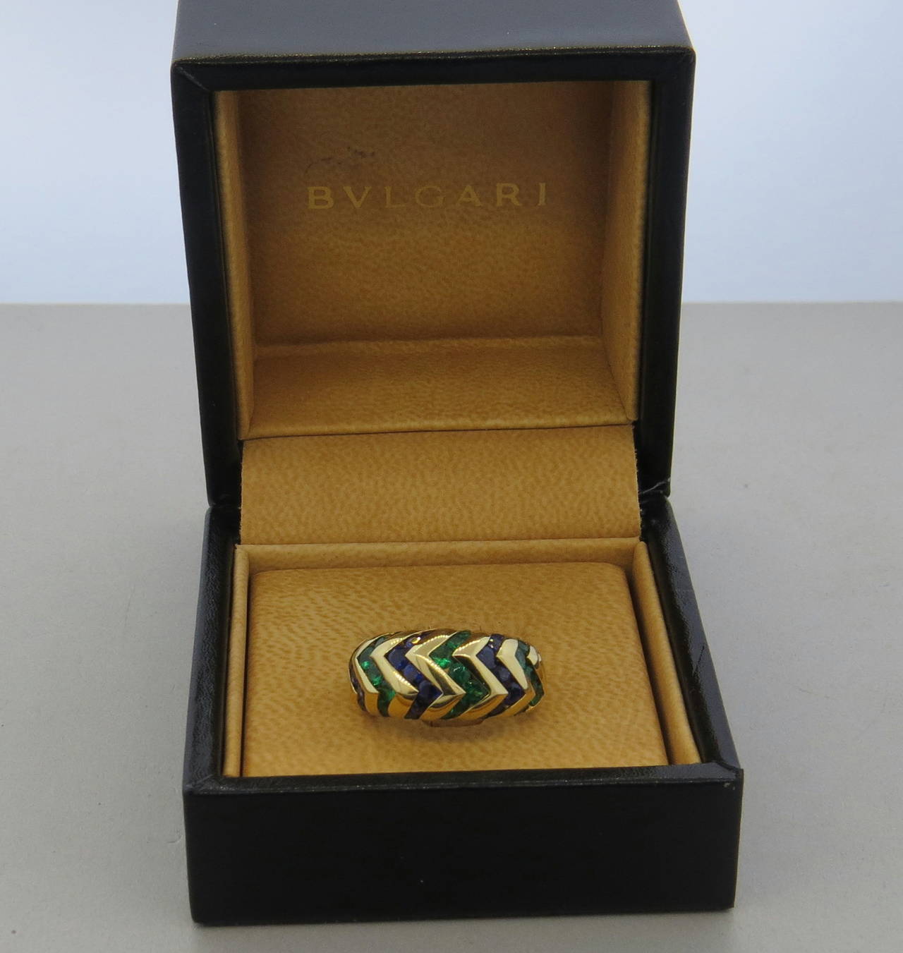 Women's Bulgari Spiga Sapphire Emerald Gold Dome Ring