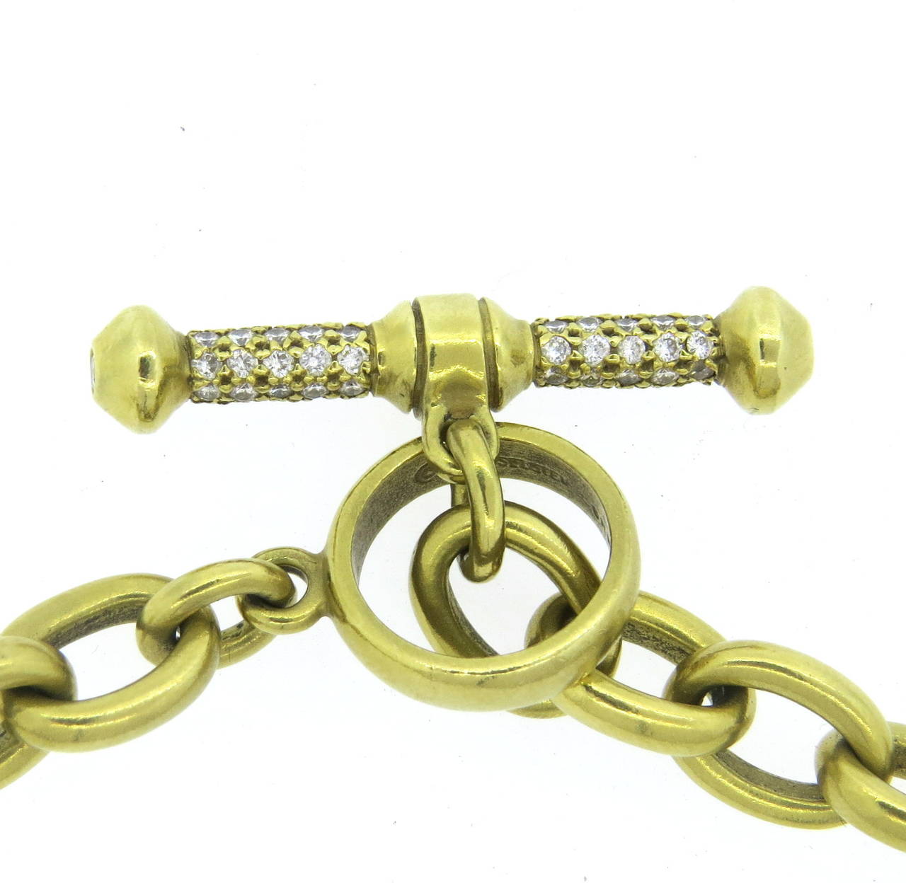 18k gold chain necklace by Barry Kieselstein-Cord, featuring diamond toggle closure. Necklace is 18 1/2