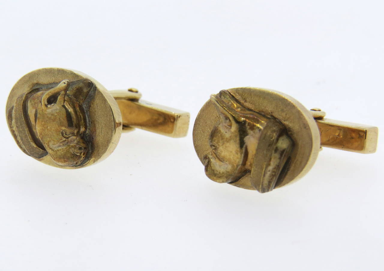 1960s Tiffany & Co. Gold Boxer Dog Cufflinks In Excellent Condition In Lambertville, NJ