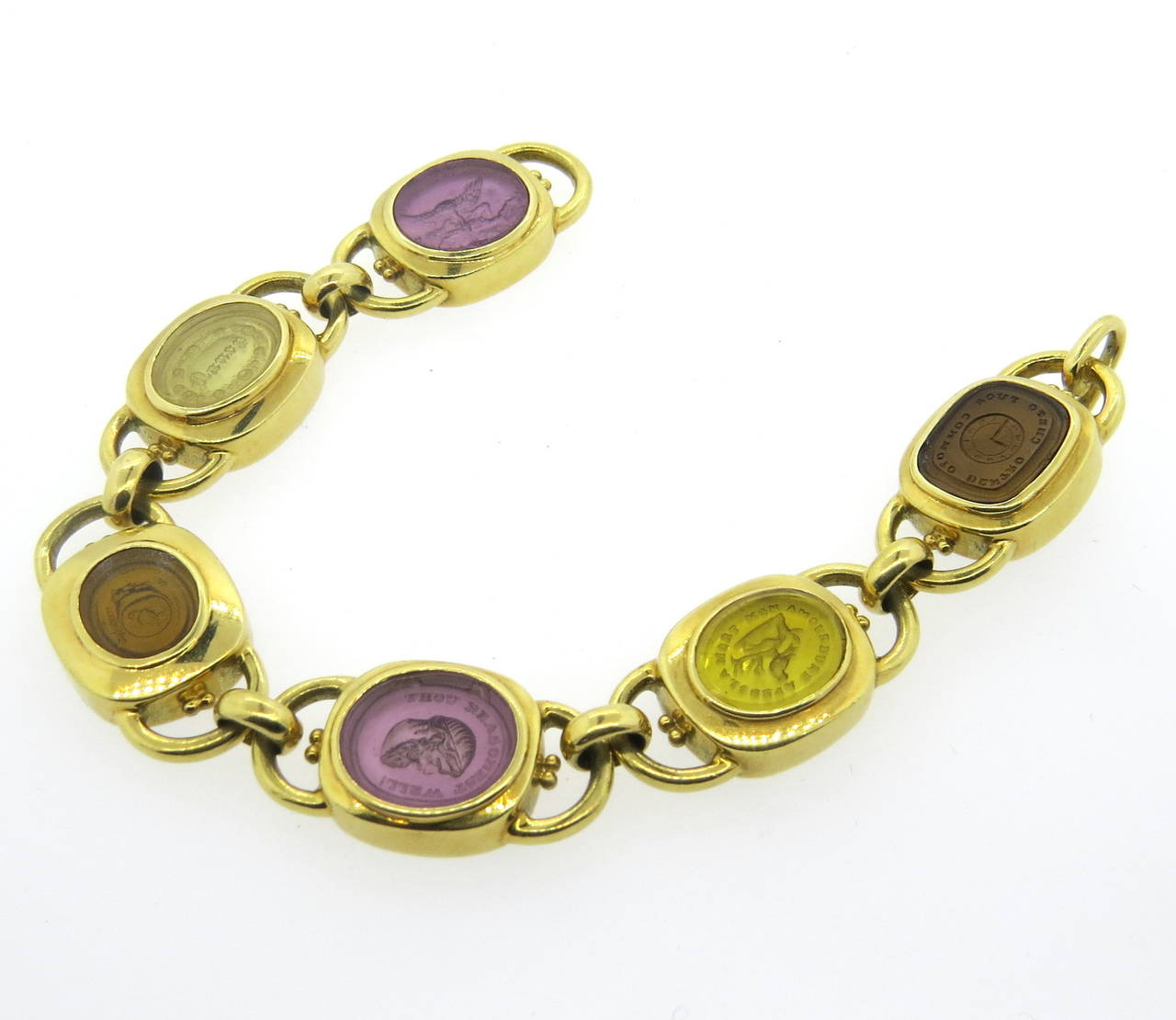 Elizabeth Gage Venetian Glass Intaglio Gold Bracelet In Excellent Condition In Lambertville, NJ