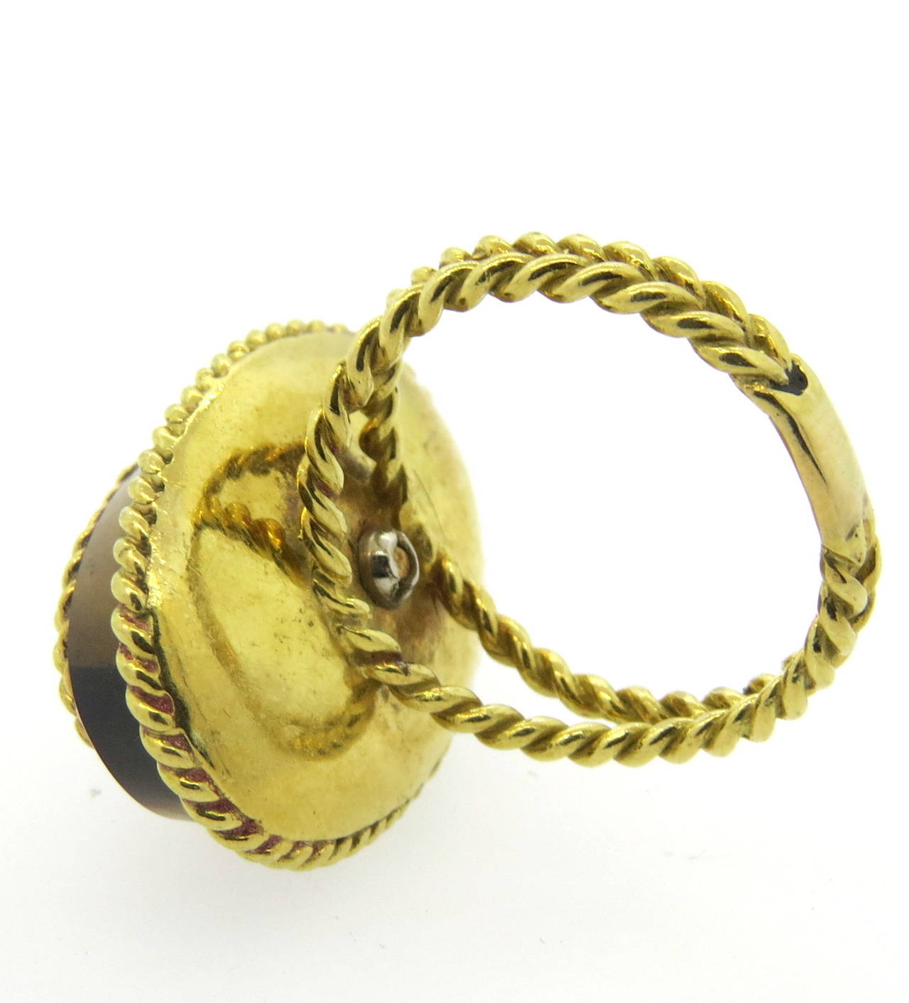 Women's 1970s Tiger's Eye Diamond Gold Ring