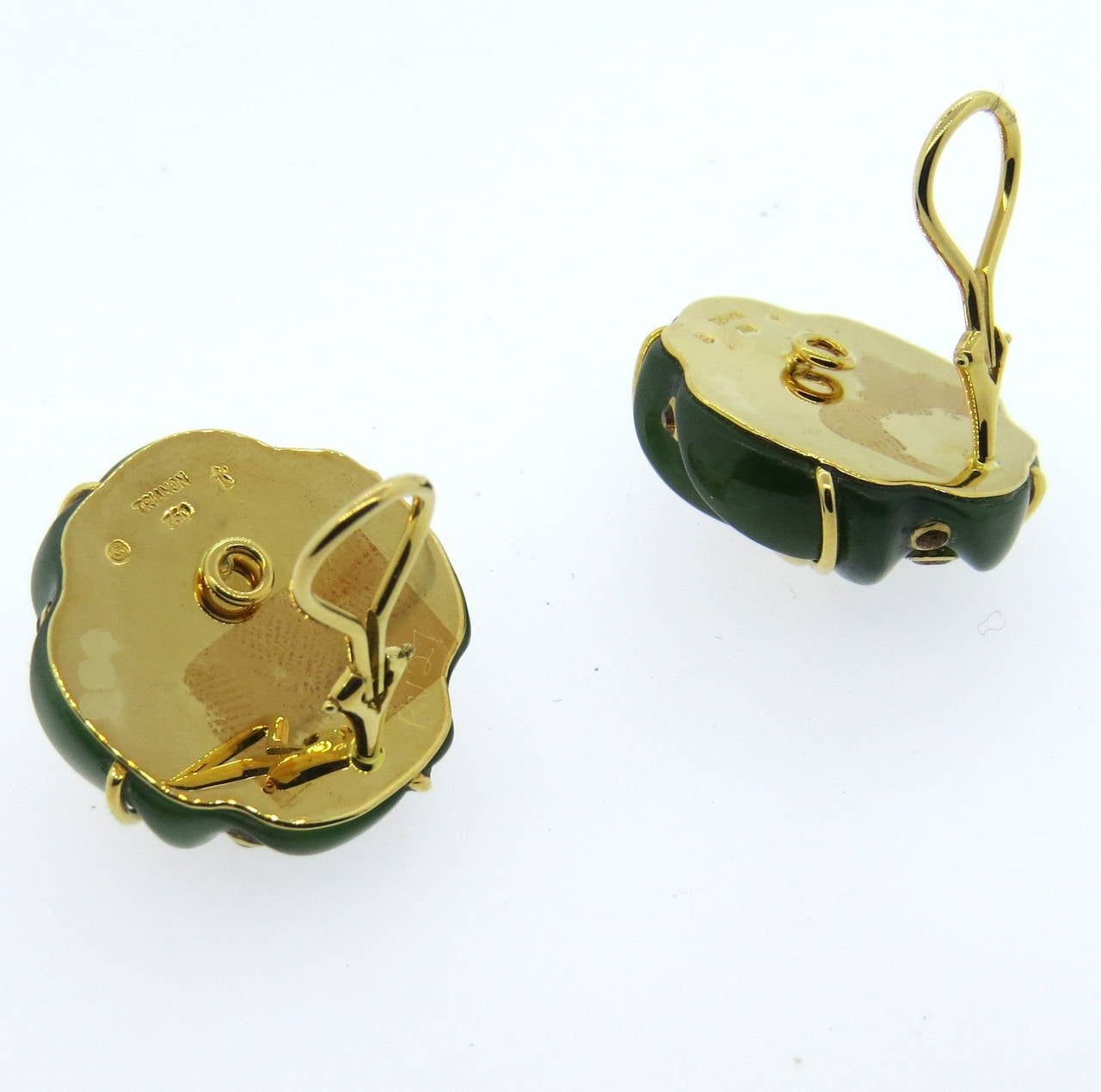 Trianon Citrine Nephrite Gold Earrings In Excellent Condition In Lambertville, NJ