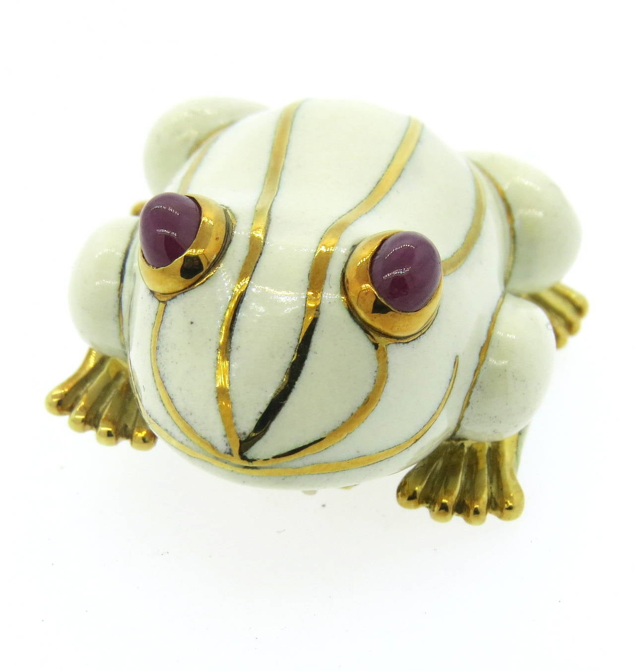 Broche grenouille David Webb en émail:: rubis et or