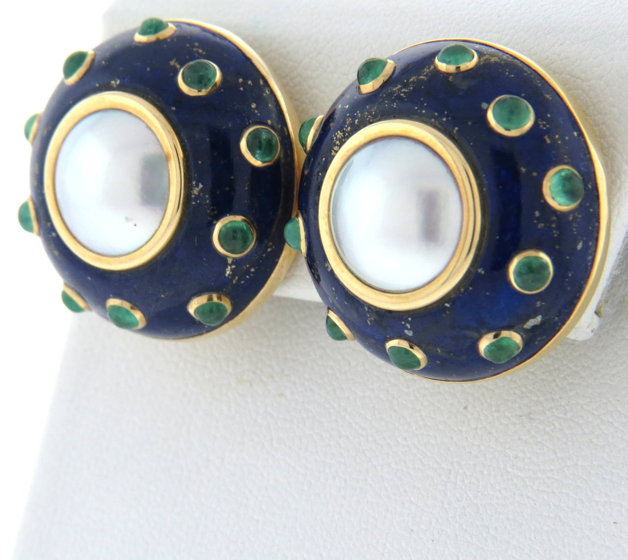 Women's Trianon Lapis Pearl and Emerald Gold Earrings
