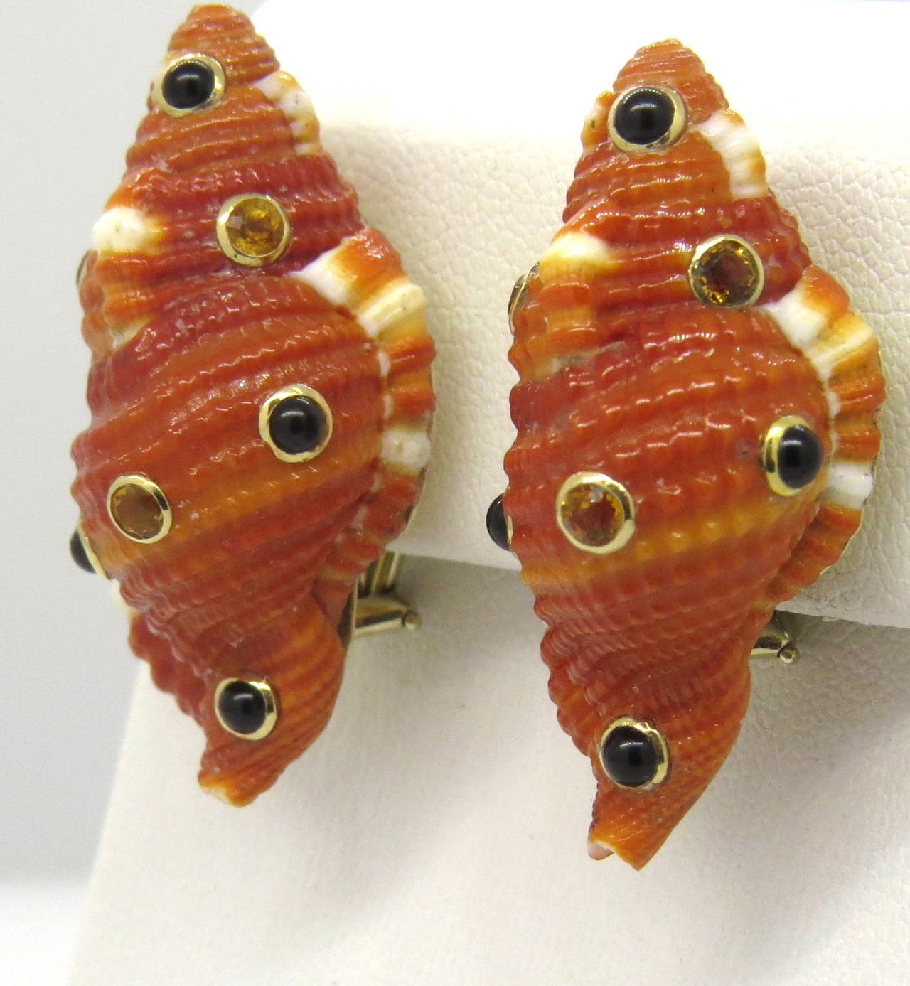 Trianon Citrine Onyx Gold Shell Earrings