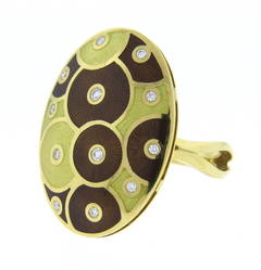 Faberge Large Enamel Diamond Gold Ring