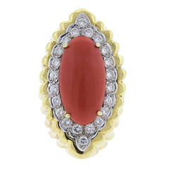 Large Coral Diamond Gold Cocktail Ring