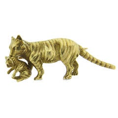 Antique Gold Cat and Kitten Brooch
