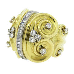 Large Diamond Gold Dome Swirl Ring