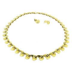 Modernist Gold Swirl Necklace and Earrings Set