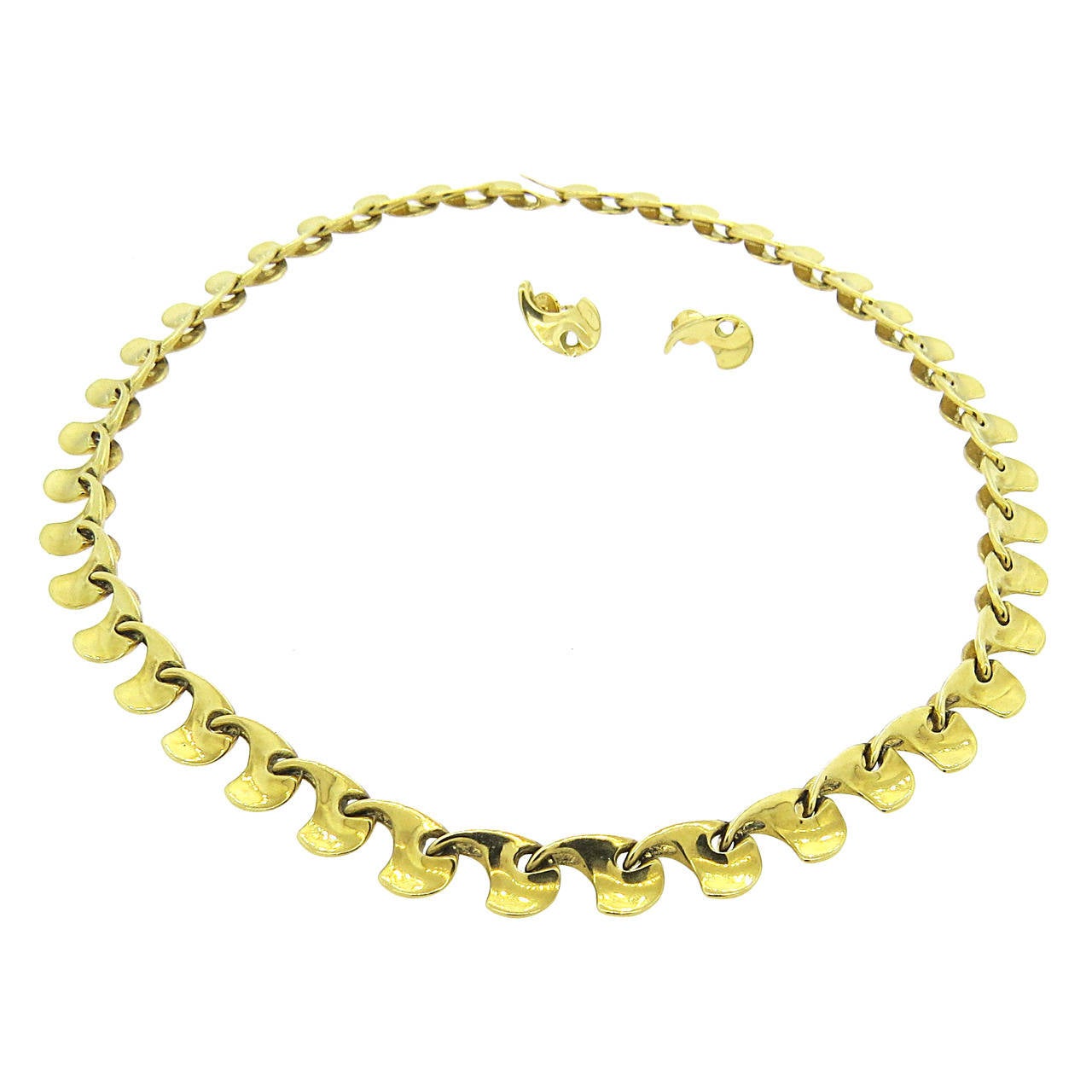 Modernist Gold Swirl Necklace and Earrings Set