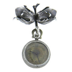 Vintage Buccellati Silver Manual Wind Acorn Lapel Watch Brooch