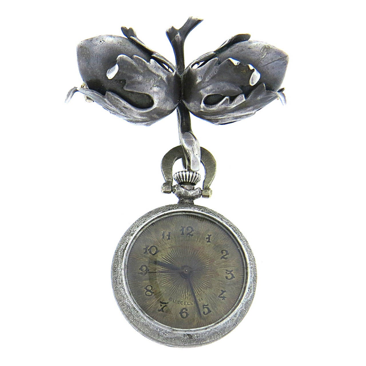 Buccellati Silver Manual Wind Acorn Lapel Watch Brooch