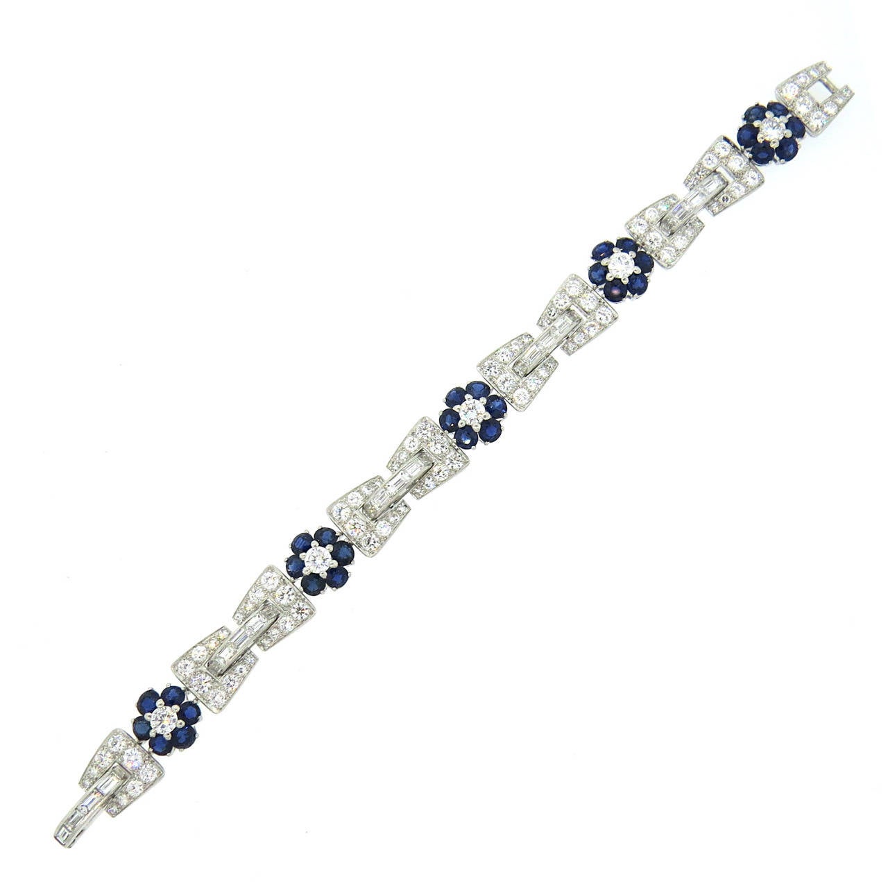 1950s Sapphire Diamond Platinum Bracelet