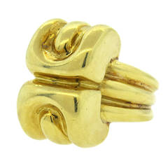 1980s Bold R. Stone Modernist Gold Ring