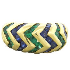 Bulgari Spiga Sapphire Emerald Gold Dome Ring