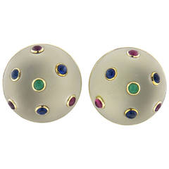 Trianon Frosted Crystal Ruby Emerald Sapphire Gold Earrings 8