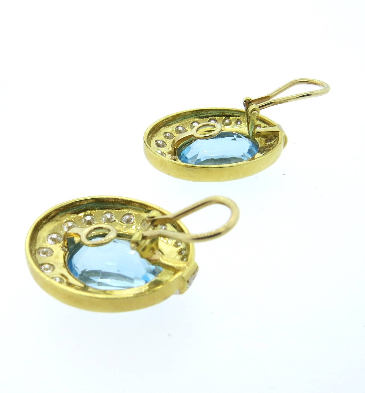 Modern Impressive Blue Topaz Diamond Gold Earrings